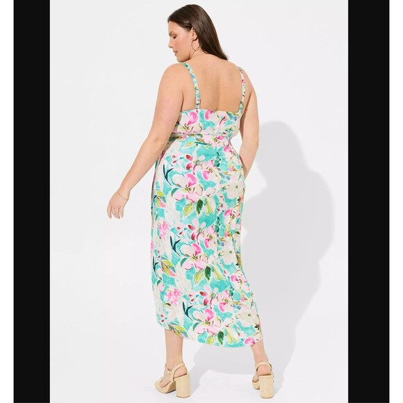 Torrid Midi Dress 3X 22 24 Studio Floral Sleeveless Faux Knit Wrap Slit Stretch - Picture 4 of 6